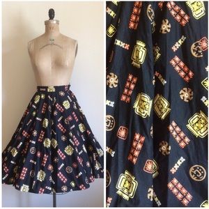 Vintage 1950s tiki novelty print circle skirt